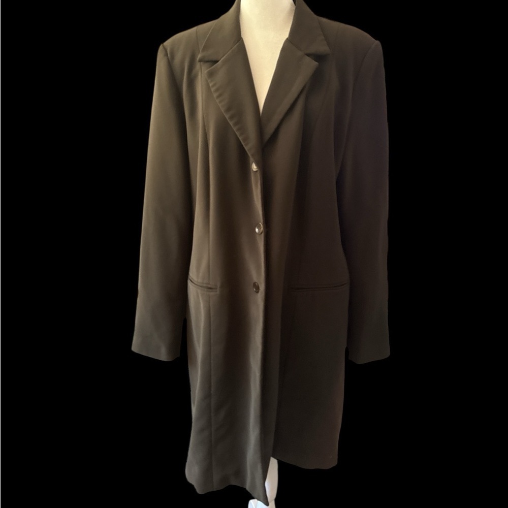 Delicia Women’s Dark Green Long Blazer Coat Jacket Size 12 Lined 3-Button